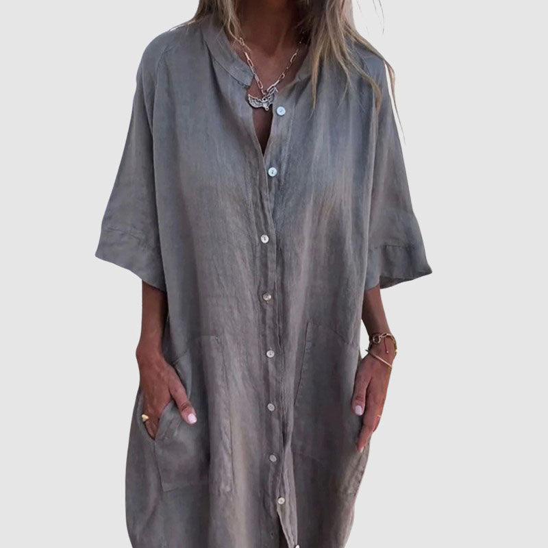 Celeste - Women's Collared Midi Shirt Dress