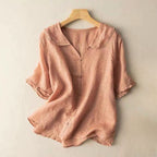 Celine - Women's Button-Up Blouse with Ruffle Collar