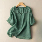Celine - Women's Button-Up Blouse with Ruffle Collar