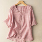 Celine - Women's Button-Up Blouse with Ruffle Collar