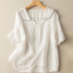 Celine - Women's Button-Up Blouse with Ruffle Collar