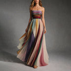Chloe - Women’s Bandeau Pleated Multicolor Maxi Dress