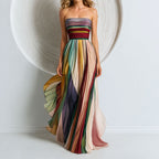 Chloe - Women’s Bandeau Pleated Multicolor Maxi Dress