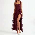 Chloe - Women’s Ruffle Maxi Event Dress with High Slit