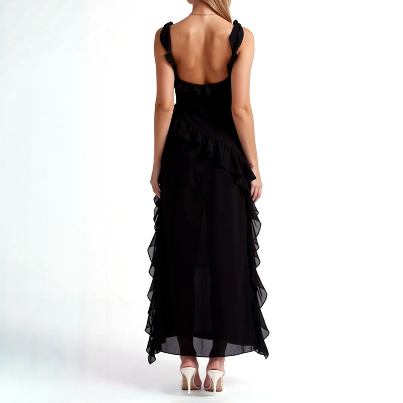 Chloe - Women’s Ruffle Maxi Event Dress with High Slit