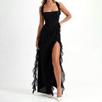 Chloe - Women’s Ruffle Maxi Event Dress with High Slit