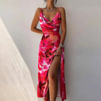 Chloe - Women’s Wrap V Neck Maxi Slit Dress