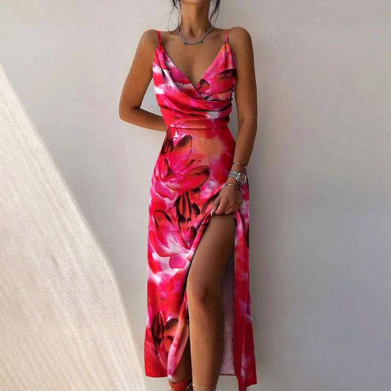 Chloe - Women’s Wrap V Neck Maxi Slit Dress