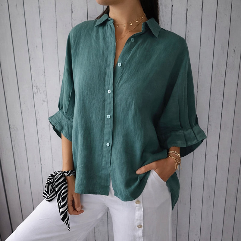 Claire - Women's Relaxed Button-Down Blouse with Ruffle Cuffs