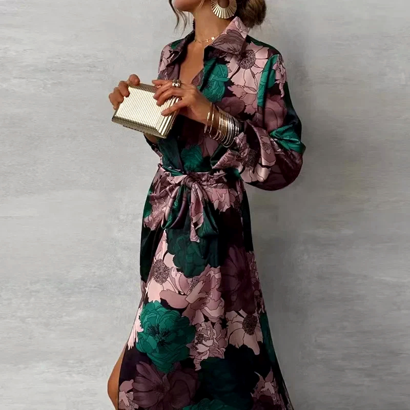 Danielle - Women’s Floral Wrap Maxi Dress with Collar