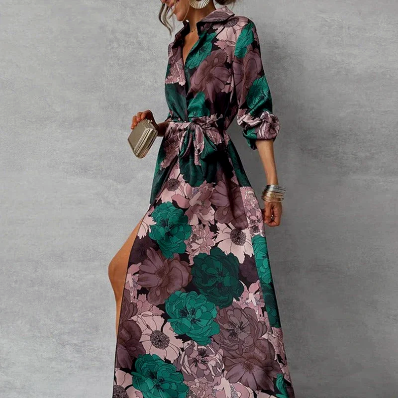 Danielle - Women’s Floral Wrap Maxi Dress with Collar