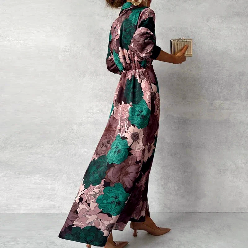 Danielle - Women’s Floral Wrap Maxi Dress with Collar