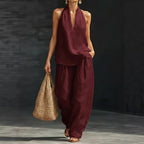 Danielle - Women's Halter Neck Top and Wide-Leg Pants Set