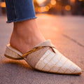 Daphne - Women's Pointed Toe Mules with Gold Accent