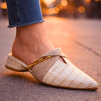 Daphne - Women's Pointed Toe Mules with Gold Accent