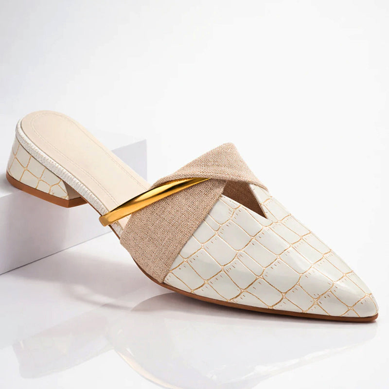 Daphne - Women's Pointed Toe Mules with Gold Accent