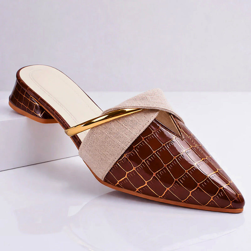 Daphne - Women's Pointed Toe Mules with Gold Accent