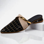 Daphne - Women's Pointed Toe Mules with Gold Accent