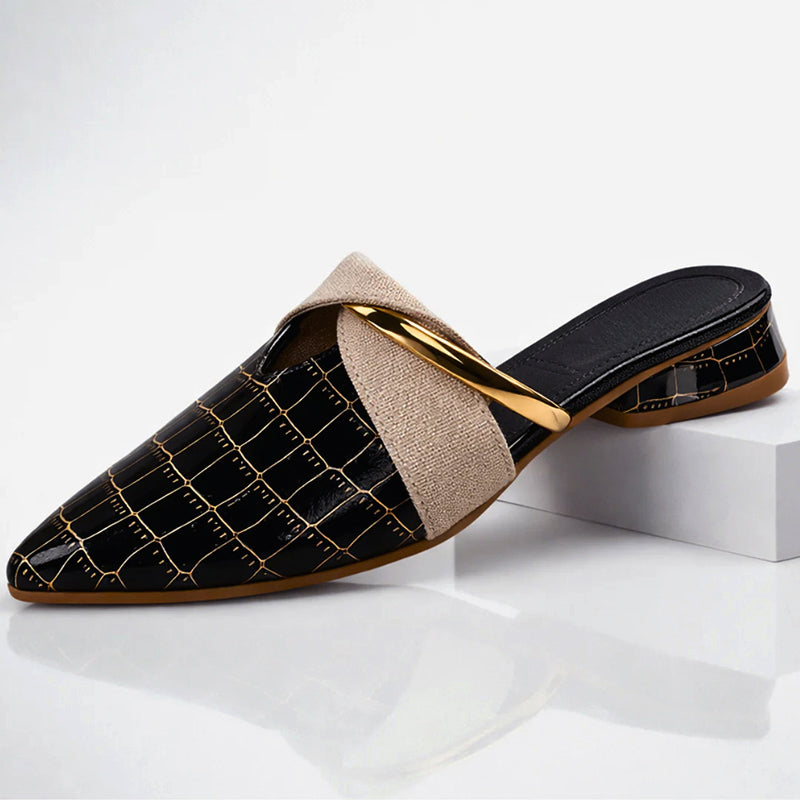 Daphne - Women's Pointed Toe Mules with Gold Accent