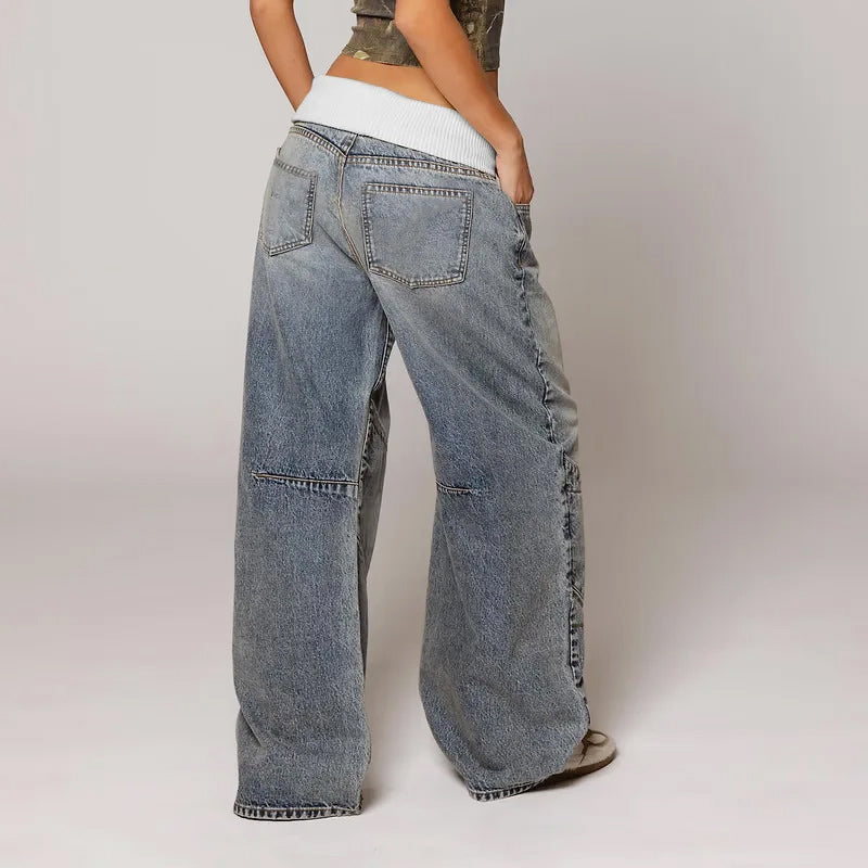 Elara - Women's Baggy Fit Jeans with Elastic Waistband