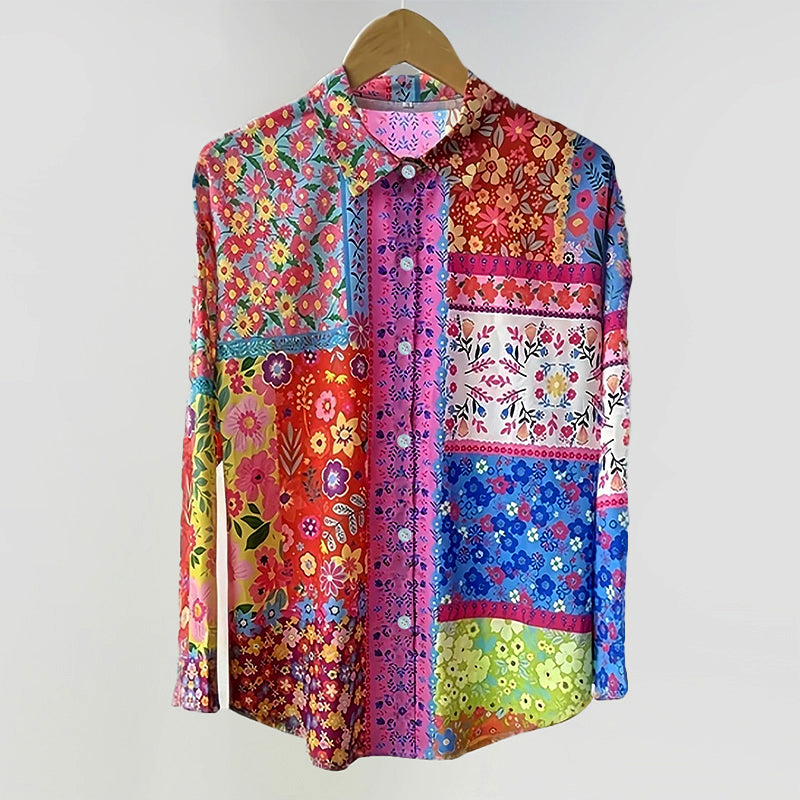 Elena - Women's Floral Mix Pattern Button Shirt