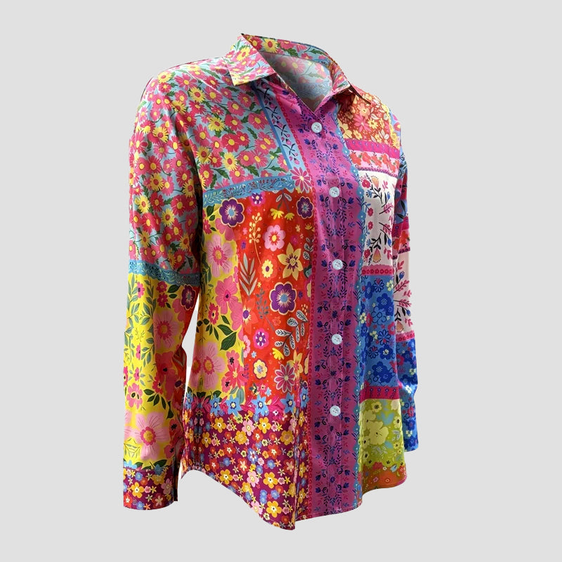 Elena - Women's Floral Mix Pattern Button Shirt