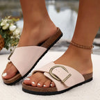 Elise - Women’s Slide Sandals with Open Toe and Buckle