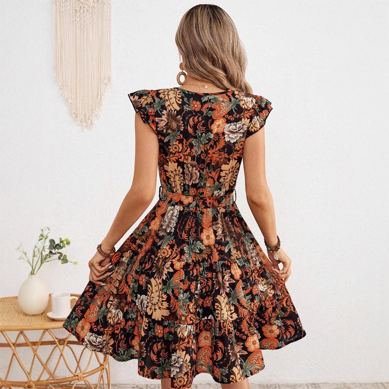 Ella - Women’s Short Sleeve Floral Midi Dress