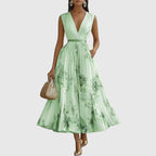 Emily - Women's Pleated Midi Dress with Floral Print
