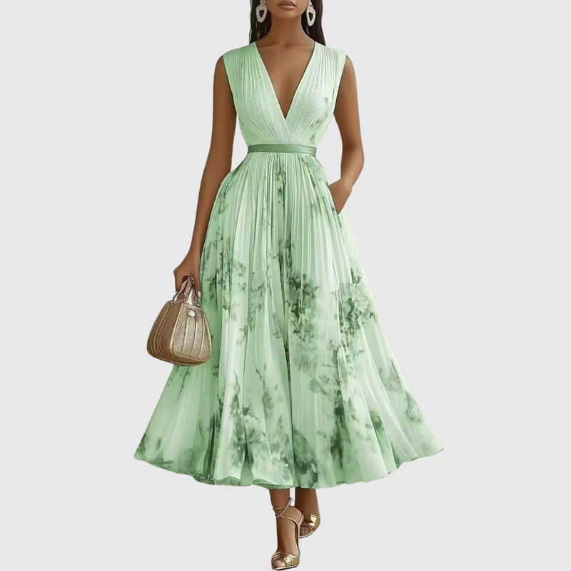 Emily - Women's Pleated Midi Dress with Floral Print