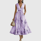 Emily - Women's Pleated Midi Dress with Floral Print