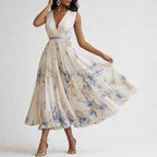 Emily - Women's Pleated Midi Dress with Floral Print