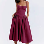 Emma - Women’s Corset Midi Dress with Flared Skirt