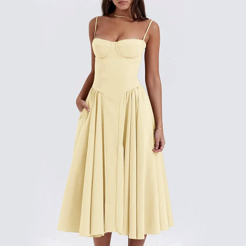 Emma - Women’s Corset Midi Dress with Flared Skirt