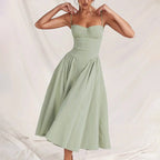 Emma - Women’s Corset Midi Dress with Flared Skirt