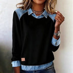 Erica - Women's Denim Contrast Collar Sweatshirt