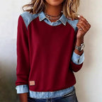 Erica - Women's Denim Contrast Collar Sweatshirt