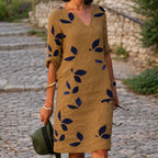 Erica - Women's Leaf Print V-Neck Casual Midi Dress
