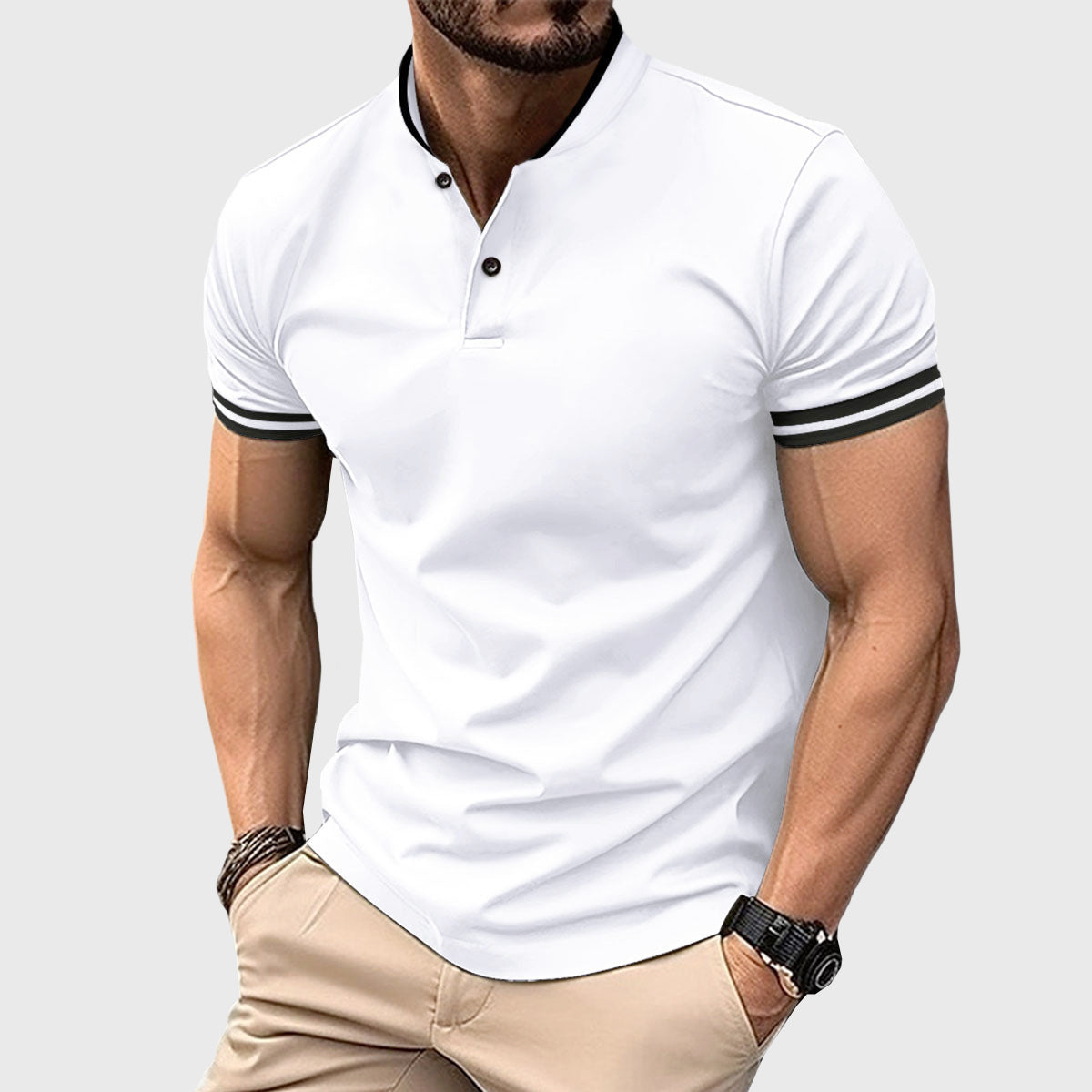 Ethan Cole Short Sleeve Henley Shirt with Contrast Trim