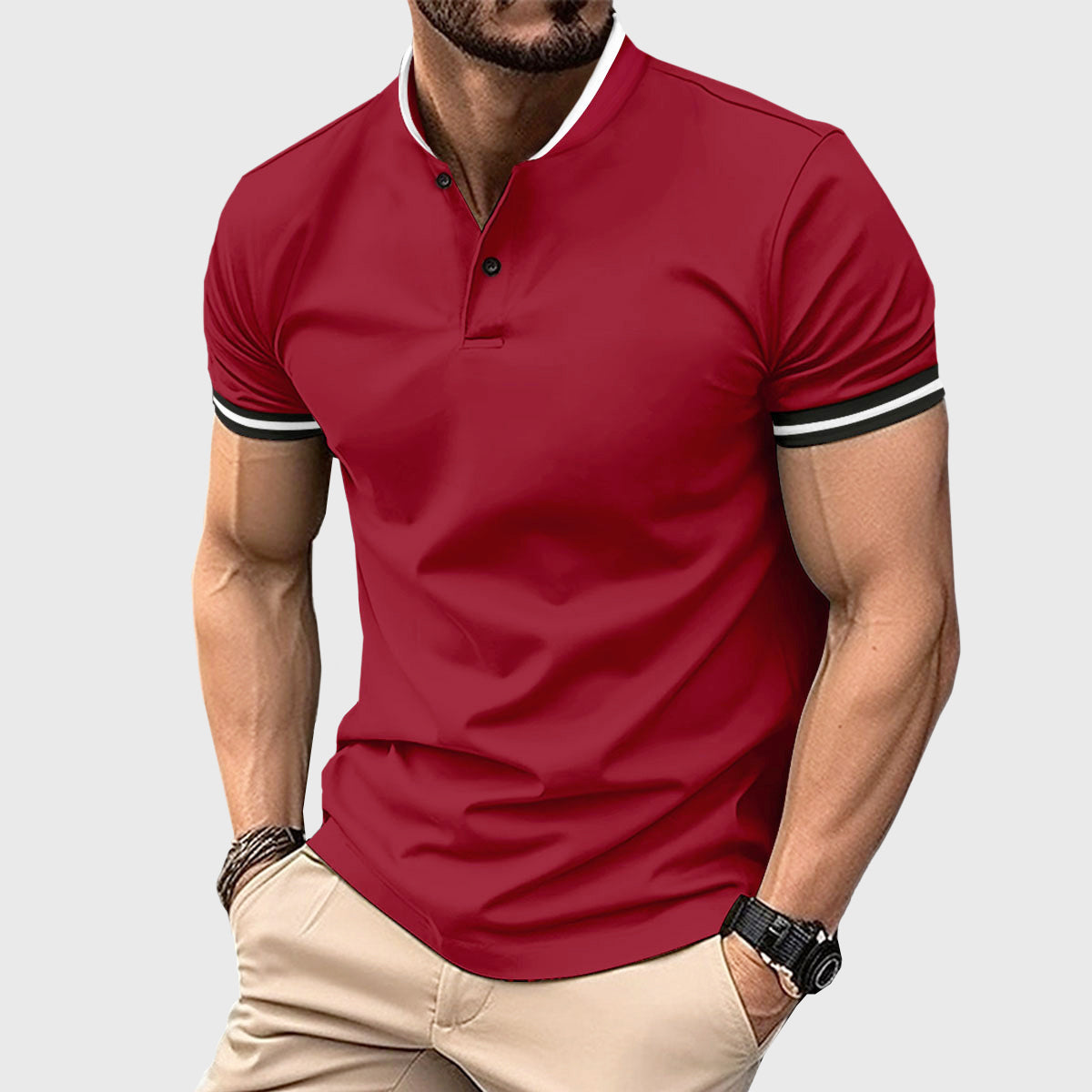 Ethan Cole Short Sleeve Henley Shirt with Contrast Trim