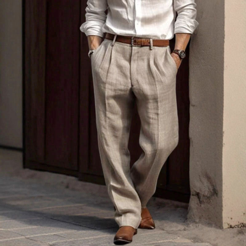 Ethan - Men’s Casual Pleated Straight Fit Trousers