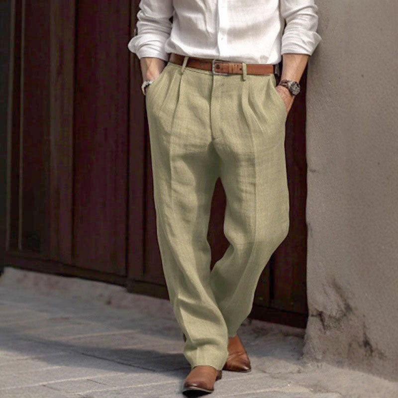 Ethan - Men’s Casual Pleated Straight Fit Trousers