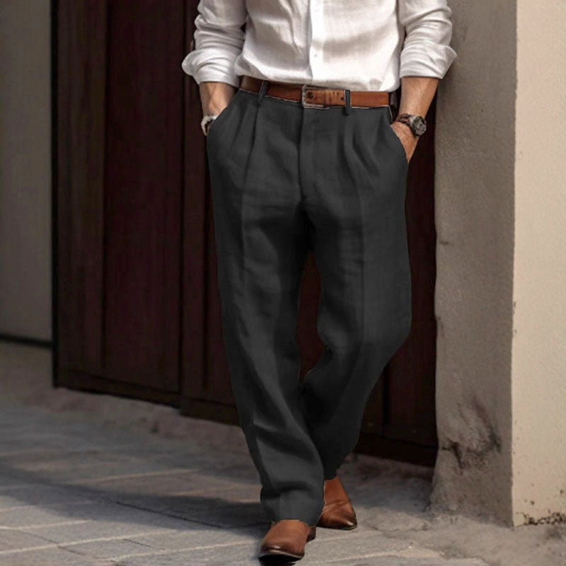 Ethan - Men’s Casual Pleated Straight Fit Trousers