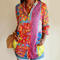 Evelyn - Women's Floral Patchwork Collared Blouse