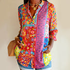 Evelyn - Women's Floral Patchwork Collared Blouse