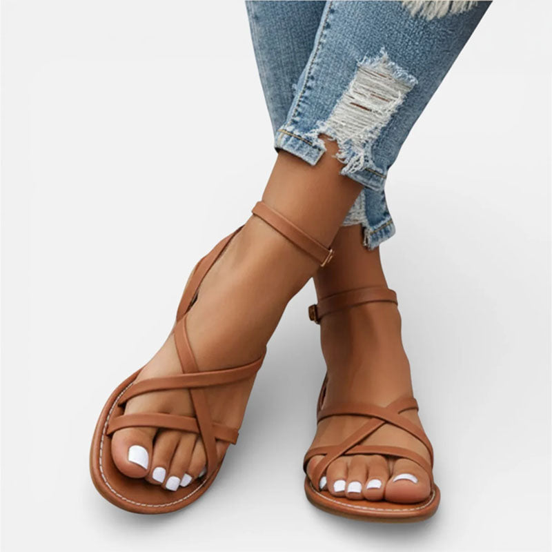 Faye - Women’s Flat Sandals with Cross Strap