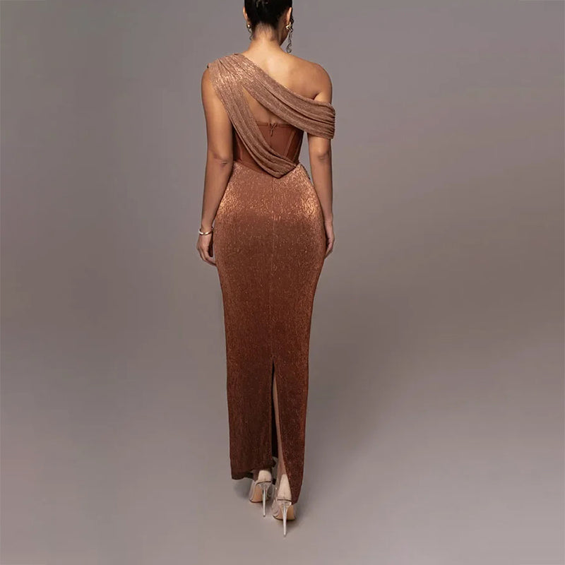 Gabrielle - Women’s One-Shoulder Maxi Dress with Draped Detail