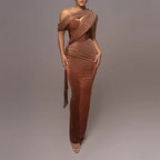Gabrielle - Women’s One-Shoulder Maxi Dress with Draped Detail