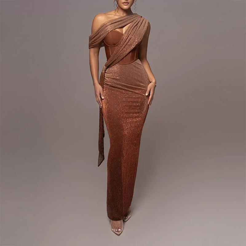 Gabrielle - Women’s One-Shoulder Maxi Dress with Draped Detail