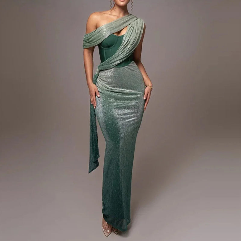 Gabrielle - Women’s One-Shoulder Maxi Dress with Draped Detail